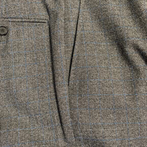 Size 36 Grey Blue Grid Wool Flat Front Zip Fly Dress Pants - Picture 7 of 7